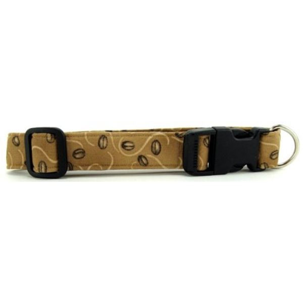 K9 Bytes Coffee Beans on Tan Soft Adjustable Dog Collar with Quick Release Buckle Small