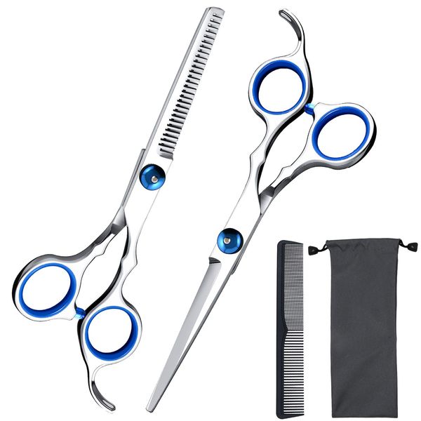 Hair scissors, Ekuci Hair Cutting Scissors, Hair Shears Professional with Hair Cutting Comb and hair thinning scissors, 6.5-inch Barber Scissors for Men Women Adults Kids Home Salon -2pcs