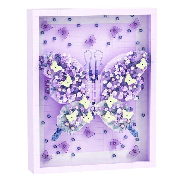 BDYDT Wall Art Purple Butterfly Flower Building Blocks Set; A Wall Decor Set for Adults Who Love Creative Hobbies(2000+ Pieces) Toys Gifts for Kid and Adult