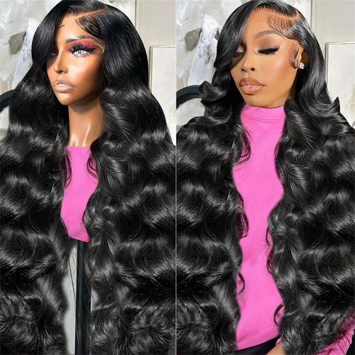 26 Inch Real Hair Wig, Human Hair Wig, 13 x 4 (33 x 10 cm), Body Wave HD Transparent Lace Front Wig, Human Hair for Black Women, Glueless Wig, Human Hair, Pre Plucked with Baby Hair, Lace Frontal Wig
