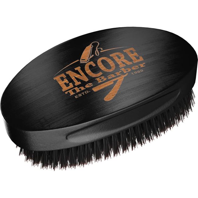 Encore The Barber 360 Wave Brush medium boar bristle | curved palm for men hair (Black)