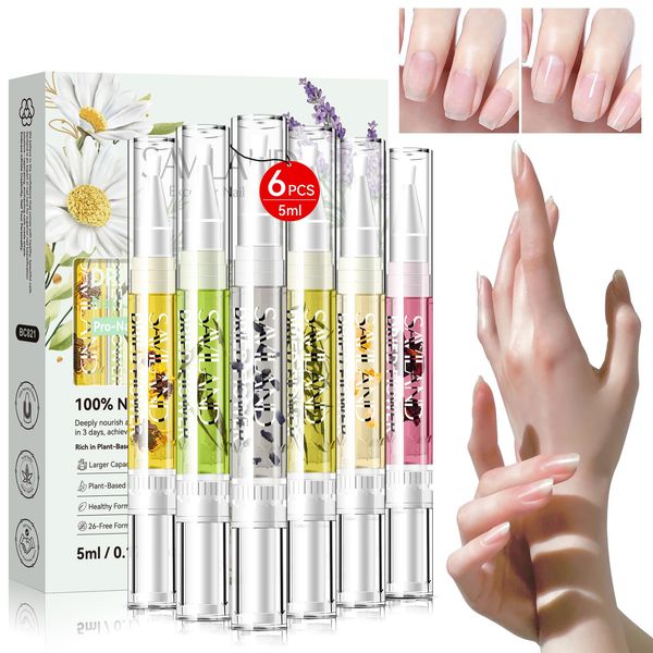 SAVILAND 6PCS 5ML Nagelöl Stift: Getrocknete Blume Nagelpflegeöl Stift Pflanzliche Nail Cuticle Oil Stift Floral Nagelhautöl Stift für Pflege Nägel Genährt Nagelhaut Repar Schwach Brechen Dünne Nägel