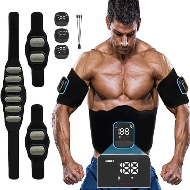 ABS Trainer Muscle Stimulator, EMS Abdominal Massage Belts Electric Stimulators Aluminum Sheet Toner 10 Modes & 30 Intensities Calories Consumption Display, Abs Stimulator 2023 Full Body ABS/Arm/Leg