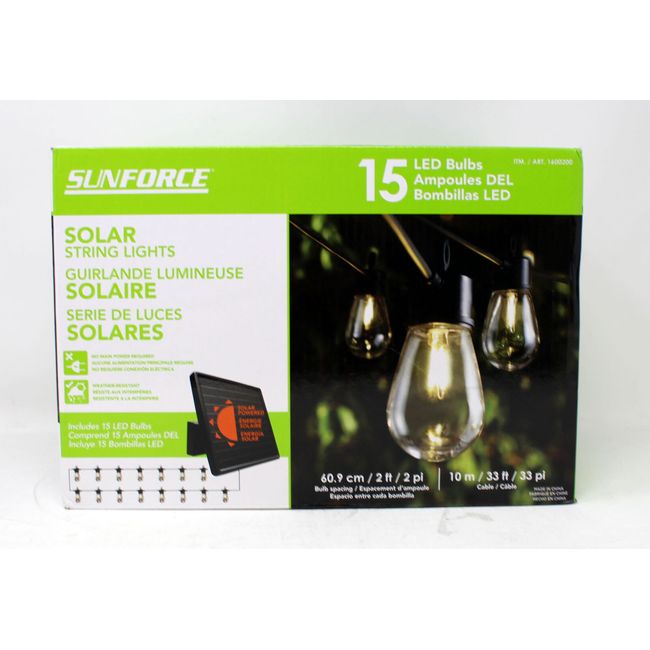 Sunforce LED Outdoor Waterproof 33ft Solar String Lights (Unboxed)