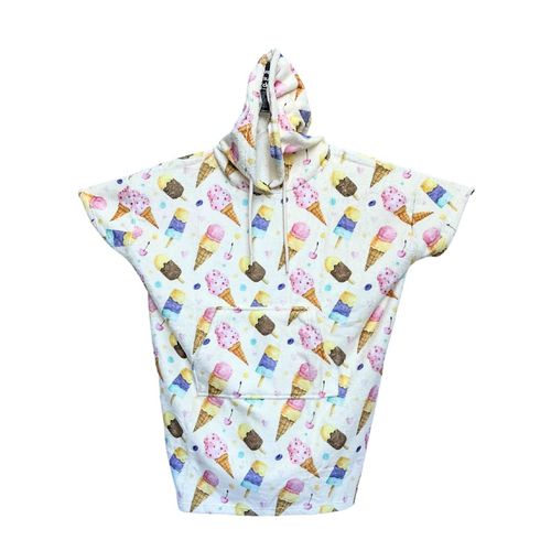 Venice Surf Club Cotton/Microfiber Kids Surf Poncho, Wetsuit Changing Towel Bath Robe with Hood and Pocket for Ages 3-7 and 8-12 (Ice Creams, 3-7 Years)