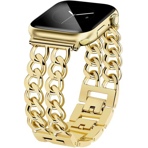 JR.DM Gold Watch Bands for Women Compatible with Apple Watch Band 38mm 40mm 41mm 42mm (S10) Adjustable Metal Band Cowboy Steel Chain Bracelet for iWatch Series1/2/3/4/5/6/7/8/9/10/SE (No Case)