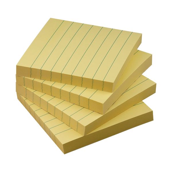 Lined Sticky Notes 3x3 Sticky Notes with Lines Self-Stick Notes Bright Color 4 Pads 90 Sheets/Pad (Yellow)