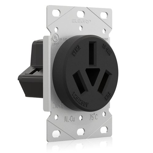 ELEGRP 50 Amps Range Power Receptacle,125/250V Flush Mounting Power Outlet, NEMA 10-50R, Straight Blade Range Outlet, Non-Grounding, 3 Pole 3 Wire, UL Listed, 1 Pack
