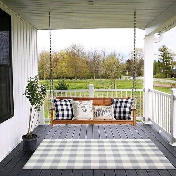 24'' x 35'', Grey/White Buffalo Plaid Outdoor Rug Doormat