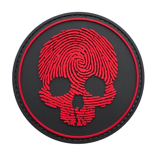 OBRAMO Fingerprint Skull Patch Rot PVC mit Klett 8,5cm