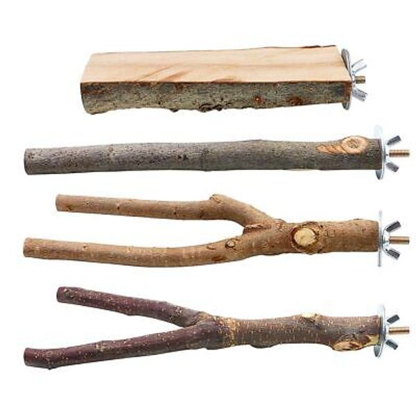 4 Pack Natural Wood Bird Perch Parrot Stand Branches Fork Toys,Pet Bird Cage ...