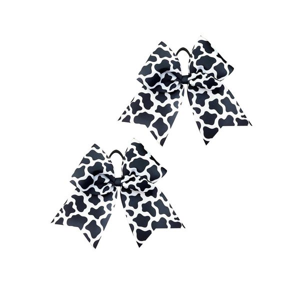 Cow Stria Cheer Bow Milk Cow Ponytail Holder Bowknot Cow Print Cheerleading Bow Cow Stria Jumbo Bow PHB11 (2 PCs-Set)