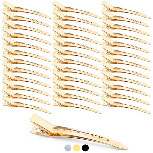 Mbsomnus 36 Stück Abteilklammern Friseur Gold EnteBill Haarspangen 9cm Haarclips Metall Alligator Clips Haarspangen mit Löchern Haarklammern Damen Spangen für Friseursalon Mädchen Haarstyling