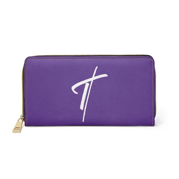 Womens Wallet, Zip Purse, Purple & White Cross - One size