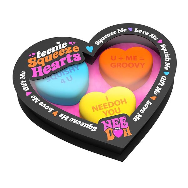 Schylling NeeDoh Teenie Squeeze Hearts - Valentines Fidget Toy - 3 Mini Groovy Globs in Assorted Colors - Ages 3 to Adult