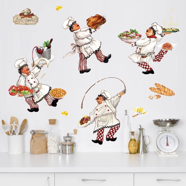 wondever Wandtattoo Küche Lebensmittel Wandaufkleber Chefkoch Kochen Wandsticker Wanddeko für Esszimmer Schränke Kühlschrank