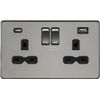 13A 2G SP Switched Socket with Dual USB A+C (5V DC 4.0A shared) - Black Nickel with Black Insert