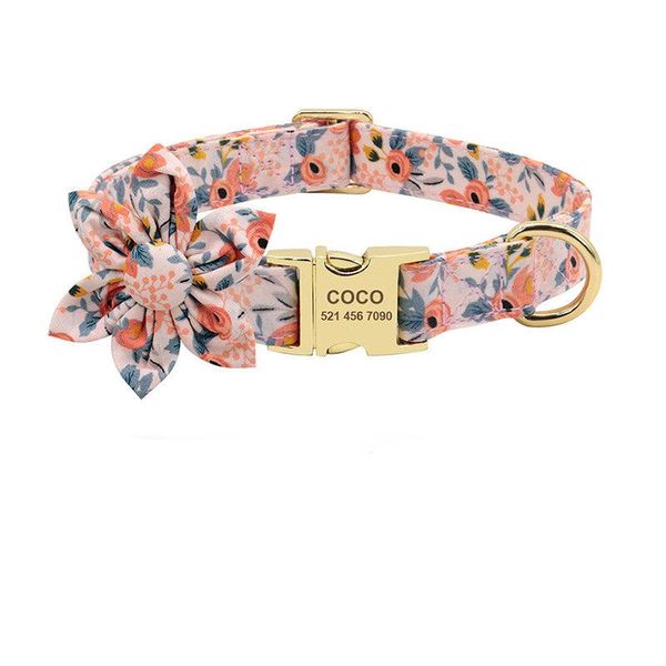 Customizable Floral Print Pet Collar With Engraved Id Tag - Personalized Dog And Cat Accessories - M / S