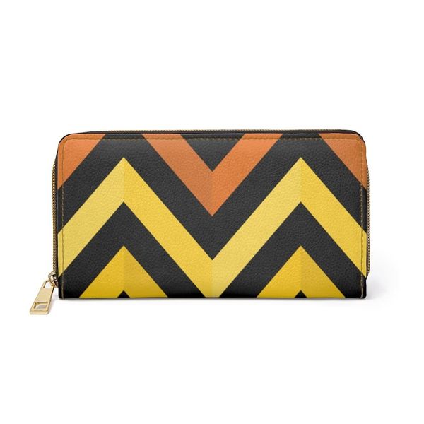 Womens Wallet, Zip Purse, Black & Yellow Geometric - One size