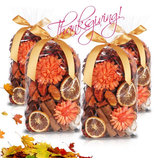 4 Pieces Fall Potpourri Bowl Vase Filler Bag Decorative Mixed Dried Flower 24 oz Potpourri Scented for Thanksgiving Centerpieces Decoration Thanksgiving Gifts (Orange)