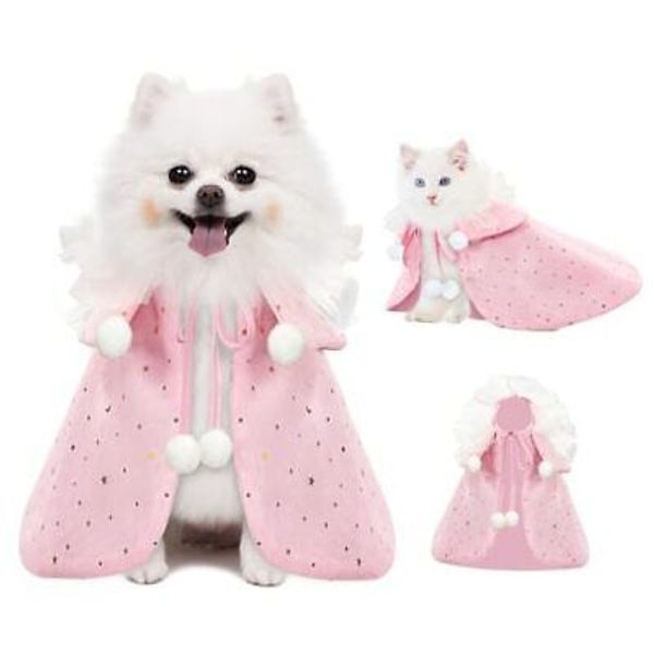 Pet Wedding Costume for Cat Small Dogs, Sparkly Cat Clothes Tulle Cloak Pink