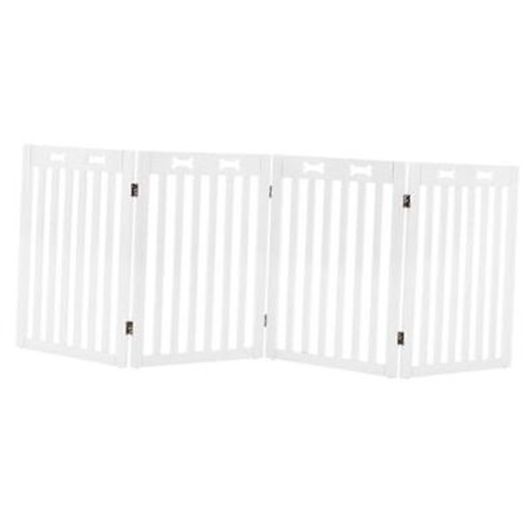 29.5”H Free Standing Pet Gate for Dog Cat Baby, Tall Wooden 80"W×29.5"H White