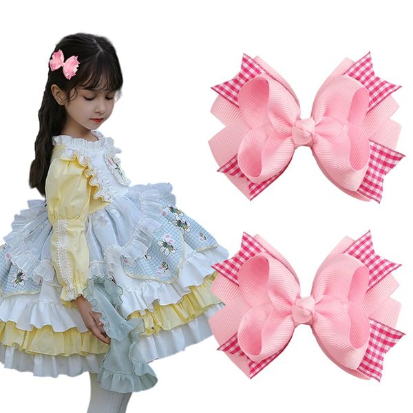 Christmas Gingham Hair Bow Clips Charm, 2PCS Checker Pigtail Bows Valentine's Day Coquette Bows Accessories (Pink)