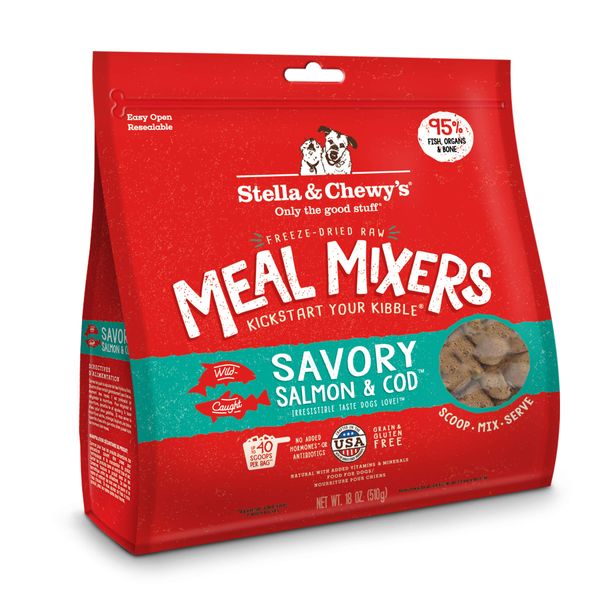 Stella & Chewy's Freeze Dried Raw Savory Salmon & Cod Meal Mixer – Dog Food Topper for Small & Large Breeds – Grain Free, Protein Rich Recipe – 18 oz Bag