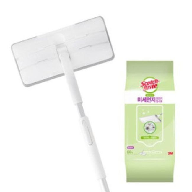 3M All Touch Double Action Stick Mop Standard + Basic Fine Dust Electrostatic Cleaning Cloth 60 sheets