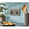 Double Wall Socket Switched Gloss Brushed Chrome 2 Gang Screwless 13a Double Pole N410DME
