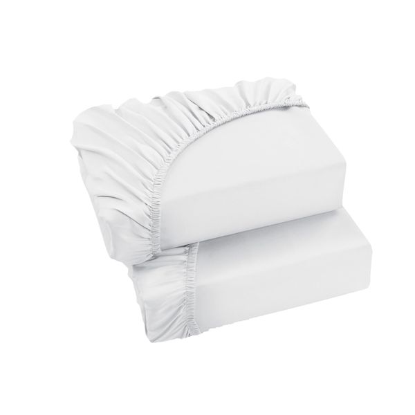 Ev Dekor Double Fitted Sheet Soft 100% Microfiber 40cm extra deep fitted bed sheets - Hotel bedsheets bottom sheet - White (137 x 190) Cm