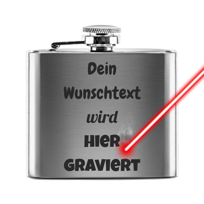 PR Print Royal Flachmann mit Gravur aus Edelstahl selbst gestalten - mit Wunschtext gravieren - Geschenkidee für Freunde - Praktische Taschengröße | Silber, 140 ml, Lasergravur