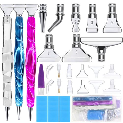 NICENICY 38PCS Diamond Pen Painting Kits, 3PCS Diamond Pen Painting, Diamond Paint Pen Accessories, 8 Pretty Metal Diamond Pen Painting Metal Tips and 12 Glue Clay, Silver