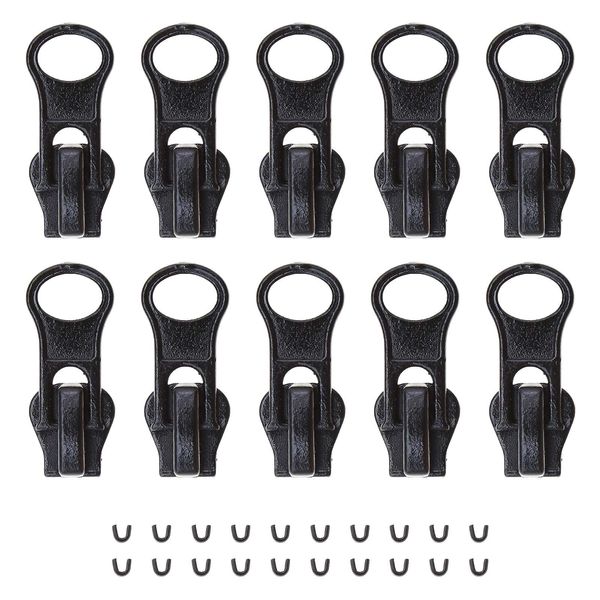 OTOTEC 10Pcs Black 5# Zippers Pulls Sliders with U-Shape Stop Zips Repair Replacement Kit for Coats Jeans Jackets Pants Backpacks 25x11mm