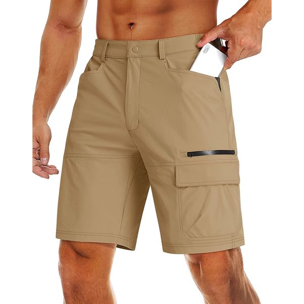 MAGCOMSEN Mens Khaki Shorts Cargo Hiking Shorts Quick Dry Work Shorts Lightweight Summer Shorts Khaki,32