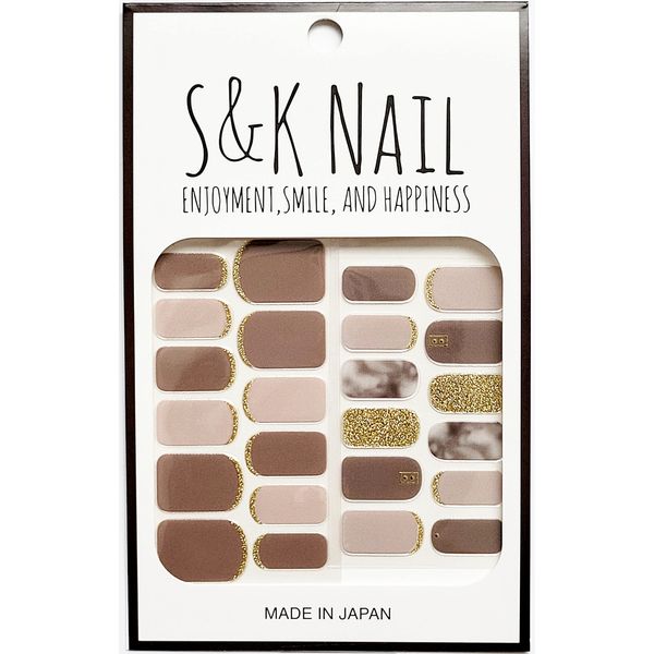 S&K NAIL Simple Nail Stickers, Tie Dye & Gray Beige, Made in Japan, No Hardening Required, Gel Nail Stickers, Just Stick On, Oval, 6 Sizes, 24 Pieces