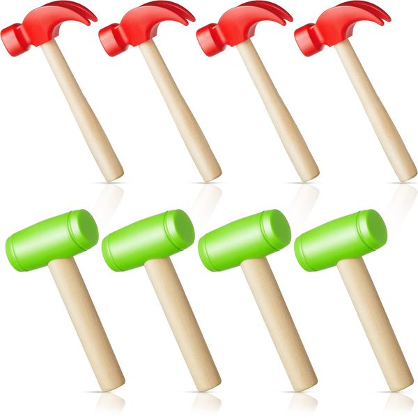 8 Pcs Toy Hammer Simulation Wooden Hammers Plastic Small Hammer Toy Tools Maintenance Tools Pretend Play Educational Toys for Teens Girls Boys School Gift Birthday Party Games Supplies, Red/Green