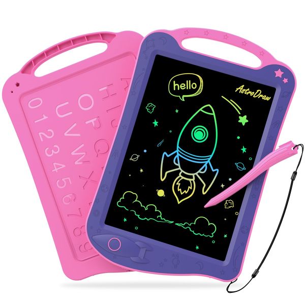 HOMESTEC AstroDraw Drawing Board, High Brightness, Colorful Screen, Repeated Writing and Erasing Board, Children's Toys, Early Childhood Education, Learning, Doodling, Educational Toys, Girls, Boys, 3, 4, 5, 6, Birthday, Gift, Purple/Pink