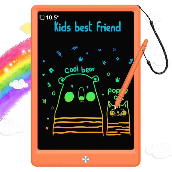 BUKEBU LCD Writing Tablet Doodle Board, Colorful Drawing Pad, Electronic Drawing Tablet, Drawing Pads,Travel Gifts for Kids Ages 3 4 5 6 7 8 Year Old Girls Boys (10.5 inch, Orange)