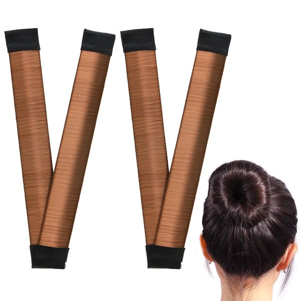 Fleuse Dutt Maker, 2Pair Flechthilfe Haare Mädchen Und Damen, Haarstrickwerkzeug Zubehör DIY-Haarstyling für Lange und Kurze Haare,Braun Donut Hair Bun Maker für Kinder Dutt Haar（Dunkelbraun）