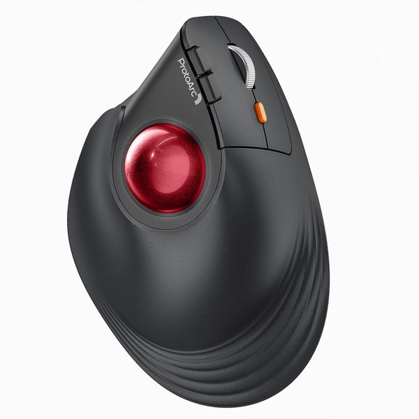 ProtoArc Vertical Wireless Trackball Mouse - EM05 Bluetooth Ergonomic Rollerball Mouse, 3 Device Connection for iPad, Mac, Windows PC