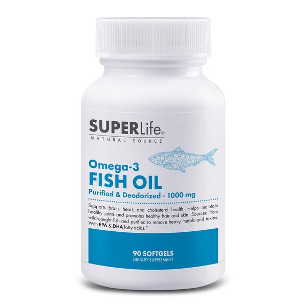 Omega-3 Fish Oil - 1000 mg Purified & Deodorized from Wild Caught Fish with EPA & DHA Fatty Acids | Supports Heart, Brain, Joint, Hair & Skin Health | Supplement - 90 Softgels