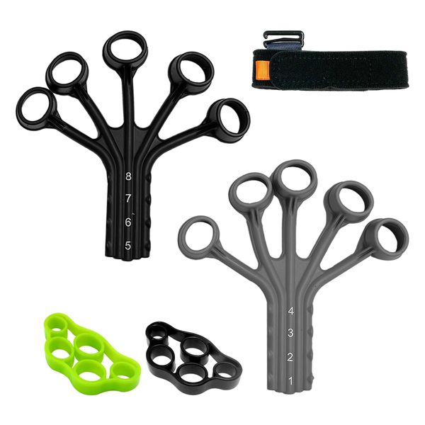 2-Piece Five-Finger Trainer With 1 Adjustable Bandage And 2 Silicone Hand Training Rings, Finger And Grip Trainer, Suitable For Finger Stretching, Hand Training.