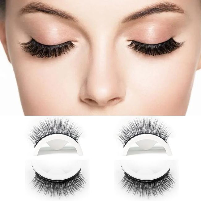 Wiederverwendbare selbstklebende falsche Wimpern kein Kleber oder Eyeliner Wimpern einfach anzubringen rutschfest wasserdicht selbstklebend falsche Wimpern für Frauen 2 Paar (F03)