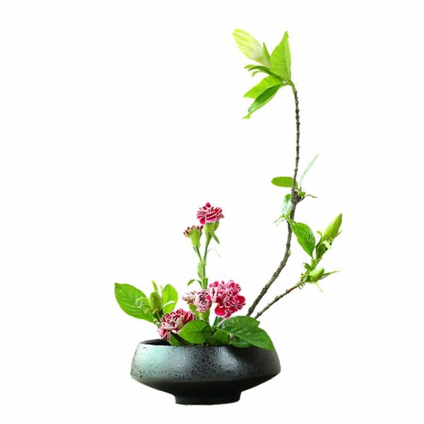 AIVAR Bowl, Basin, Flower Vase, Flower Base, For Flower Arrangement, Vase, Water Base, Fresh Flower Vase, Bonsai, Container, Black, Ceramic, Flower Vase for Fresh Flowers, Japan, Oval Shape Flower Vase for Flower Arrangement, Black