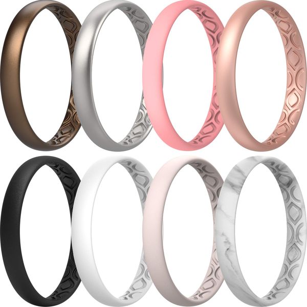 ThunderFit Women Breathable Air Grooves Silicone Wedding Ring Wedding Bands - 8 Rings (5.5 - 6 (16.5mm))