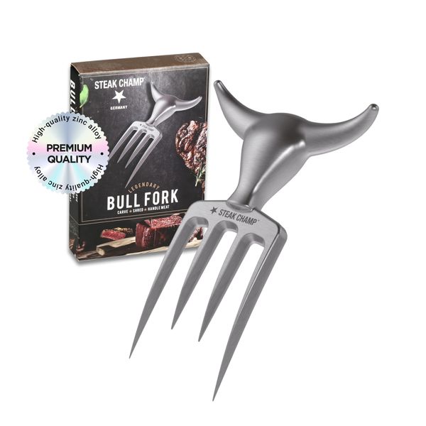 Steak Champ Bull Meat Fork, 6.5": Solid Serving and Shredding Fork, Carving Utensil, Meat Claws, Matt Chrome-Plated Zinc Alloy, Dishwasher-Safe