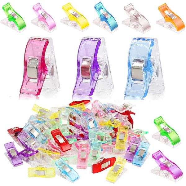 Panlom Pack 60 Sewing Clips Multi-Purpose Wonder Clips Quilting Fabric Clips for Dressmaking Crafting Patchwork 9 Colors with 10 Hemming Clips