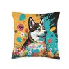 Siberian Husky Easter Egg Flowers Dog Lover Paint Splatter Throw Pillow
