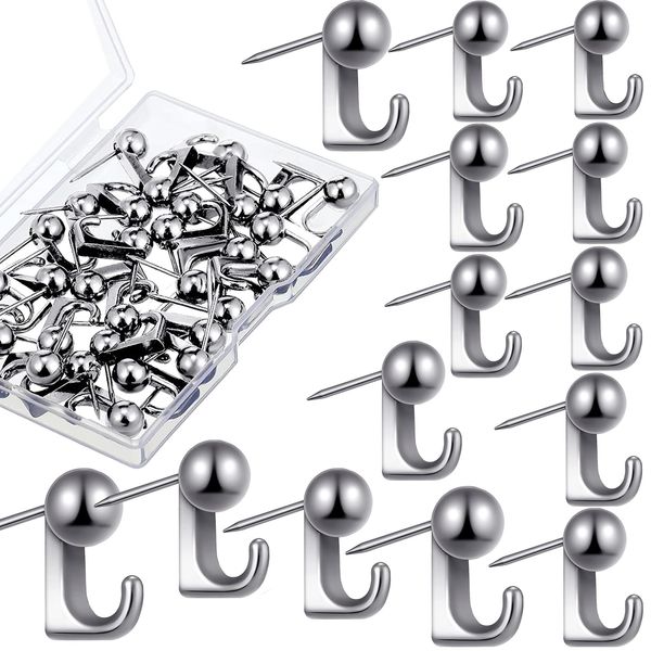 NITONAMI 15 Pcs Silver Thumb Tacks Hook Push Pin Office Stationery Metal Rust Proof Painting Tool Hat DIY Poster Home School Photography Accessory Wall Hook Office Supplies